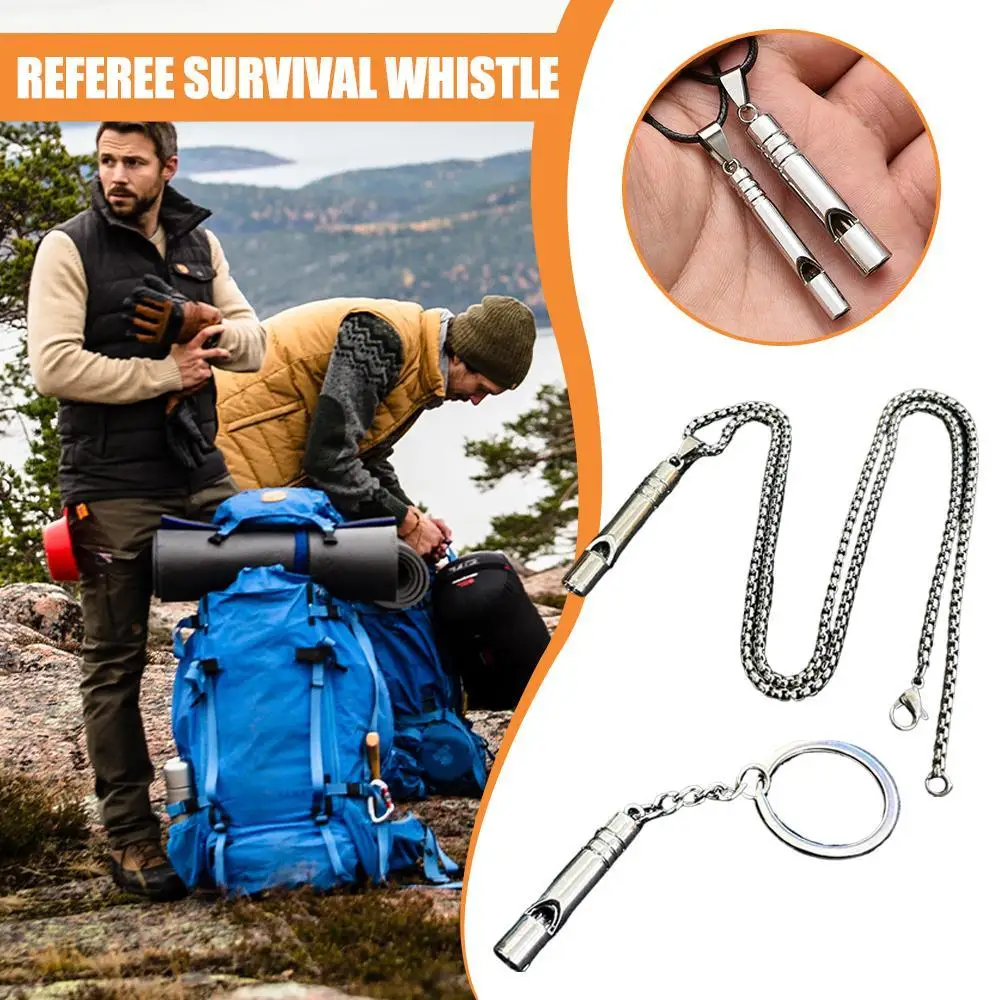 

Alloy Emergency Whistle Loud Portable Keychain Necklace Whistle EDC Keyring Party Whistle Training School Soccer Supplies New