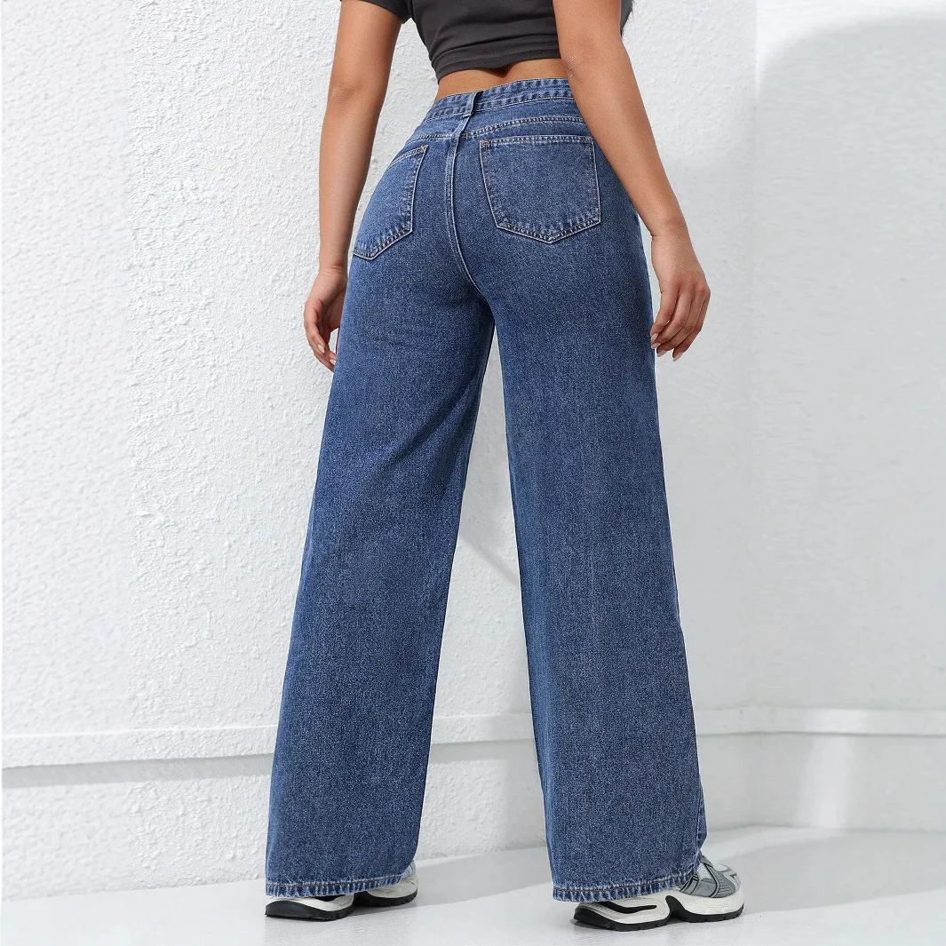 Wide-leg Jeans Women's 2025 Spring New Washing Water Loose and Thin Straight Mopping Denim Trousers