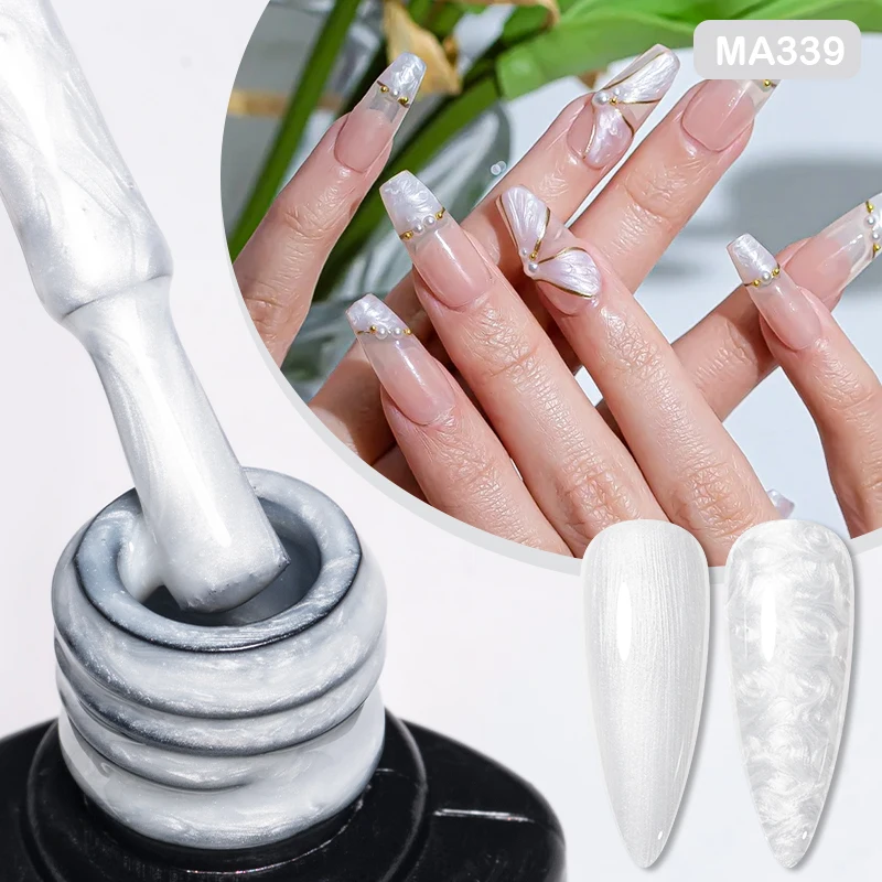 MEET ACROSS 7ml Pearl White Rubber Base Gel Thread Shell Effect Semi Permanent Painting Gel Nail Polish For Nails Manicure DIY