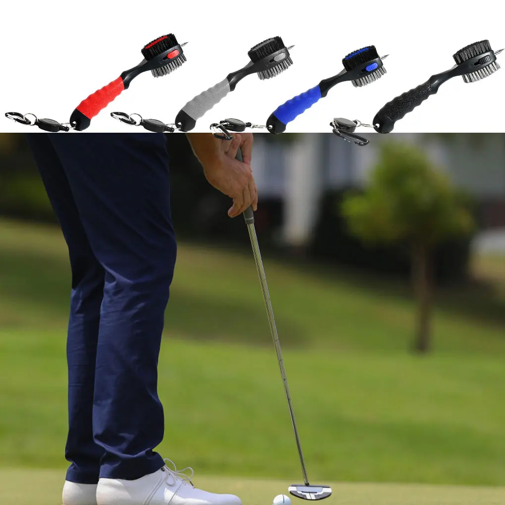 فرشاة تنظيف الجولف ذات الرأس المزدوج، مضرب الجولف، كرة إسفين، تنظيف كبير الحجم، قبضة مريحة قابلة للسحب