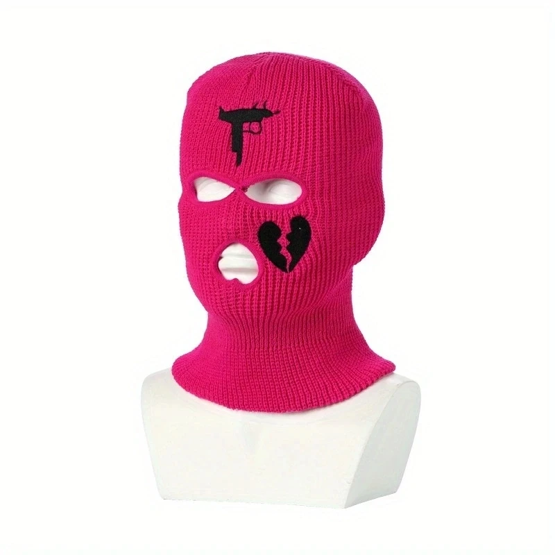 3 Holes Balaclava Mask Hat Winter Warm Unisex Embroidery Full Face Mask Knitted Cycling Ski Snowboard Hat Hip Hop Beanie Cap