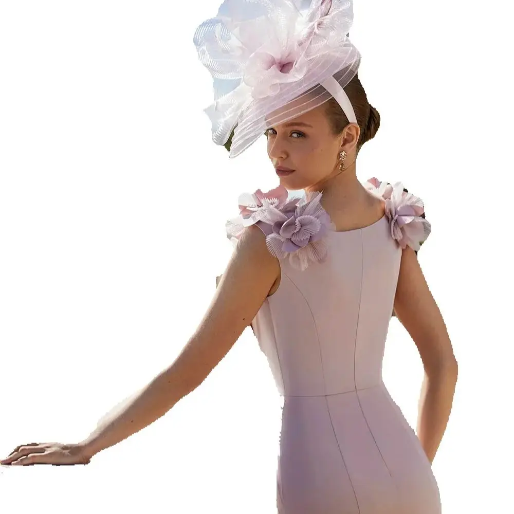 

Customized Short Mermaid Mother of The Bride Dress V Neck Sleeveless Flowers Ruched Tea Length Wedding Guest Gown Party Dress