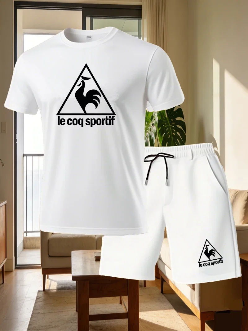 Hot Men's Summer Leisure Sports Set Running and Fitness Lightweight Breathable Speed Drying T-shirt and Shorts Men's Wear