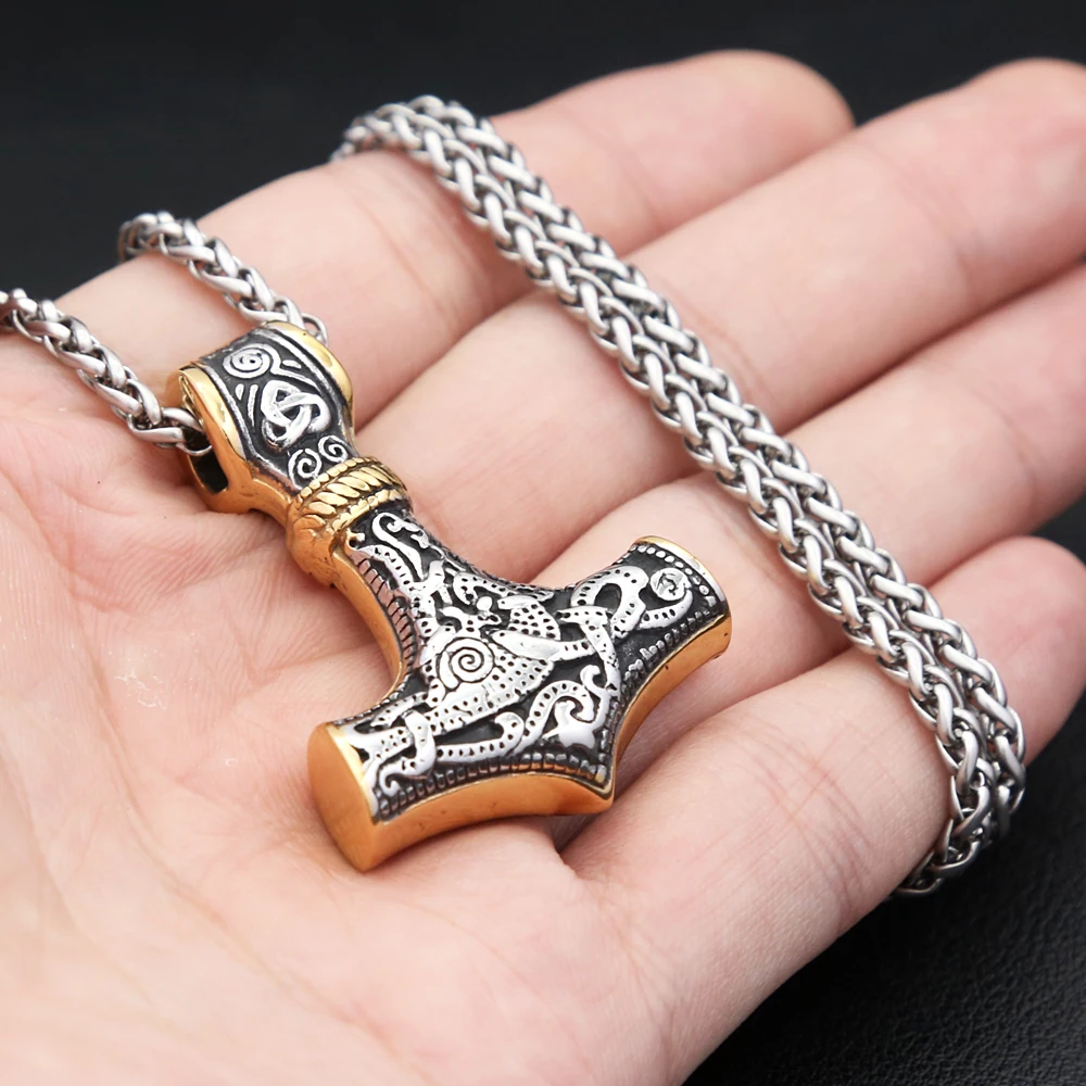 Vintage Punk Stainless Steel Thor Hammer Mjolnir Vikings Pendant For Men Women Nordic Viking Amulet Necklace Biker Jewelry Gifts