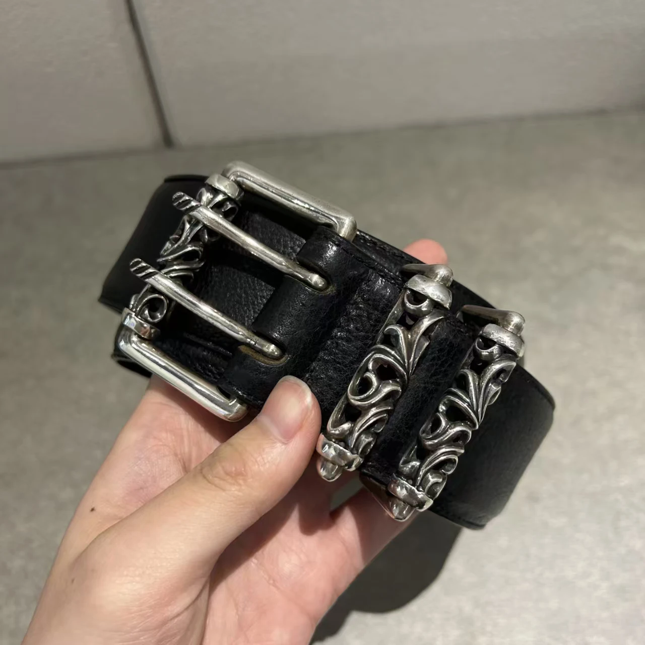 Classic Double Needle Vine Roll Axis Buckle Belt Men's Trendy Genuine Top Layer Cowhide Waist Belt Luxury Lady's Pants Belt