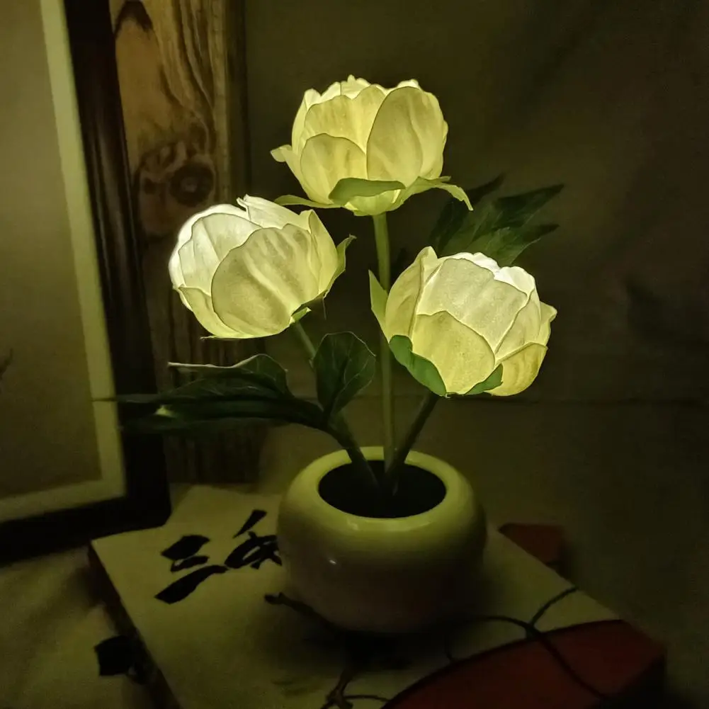 Tulip LED Lamp Looking High Brightness Faux Leather LED Lamp Flowerpot Potted Plant Atmosphere Night Lamp