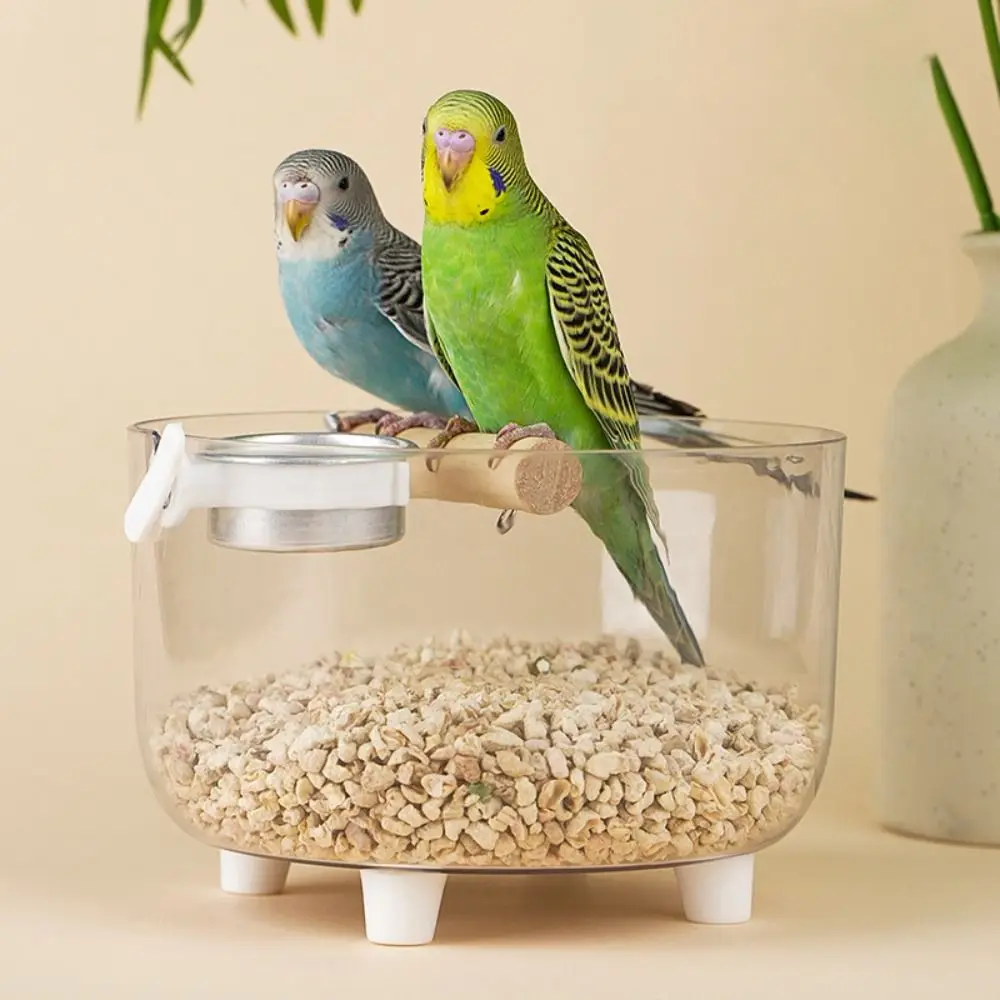 

Transparent Parrot Desktop Stand Wide Mouth with Feeder Cups Parrot Activity Center Removable Tray Parrot Toilet Relieve Boredom