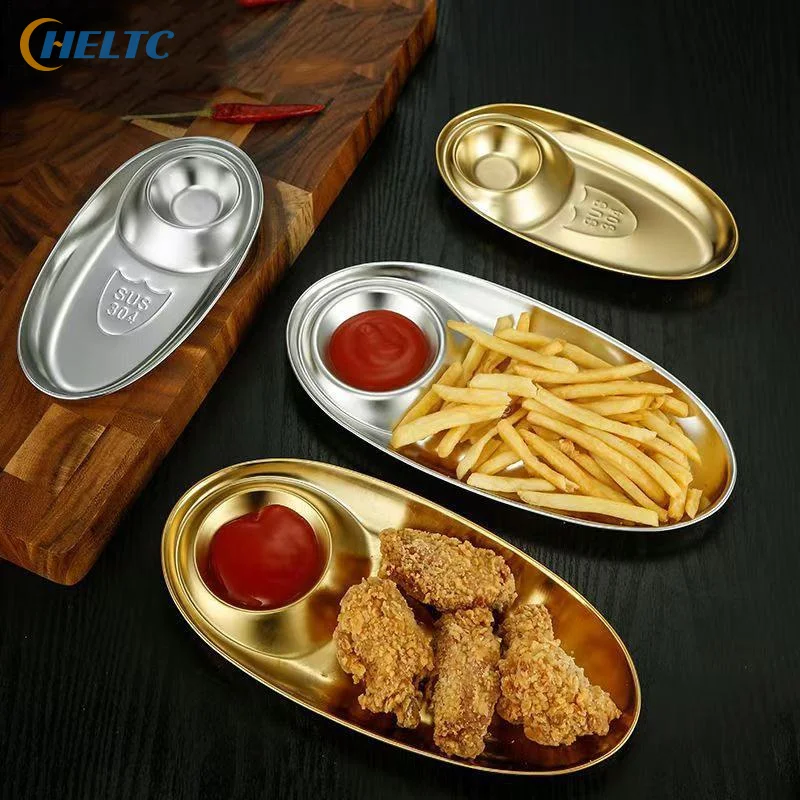 1PC Stainless Steel Dinner Tray Snack Dish Appetizer Serving French Fries Platter Lunch Container Dumpling Plates Kitchen Gadget