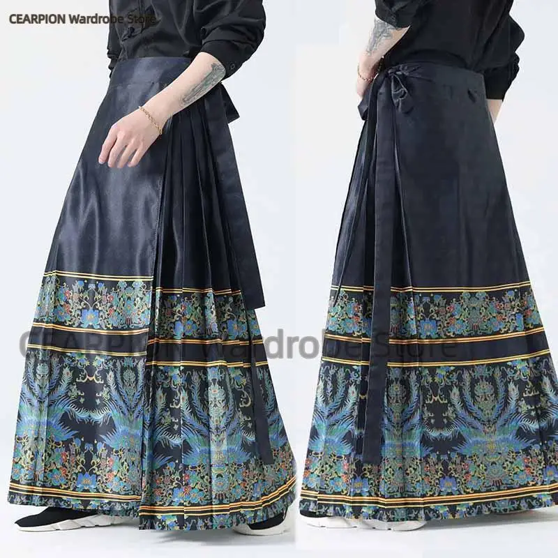 

Exquisite Printed Mamianqun Skirt Loose Vintage Chinese Traditional Horse Face Skirt Ancient Tang Costume Hanfu Men's Clothing ﻿