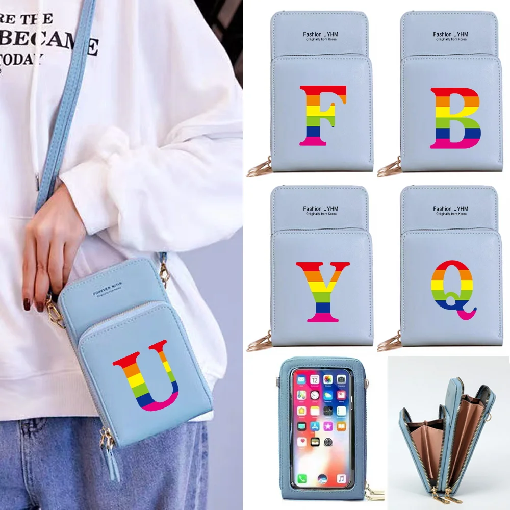 For Women's Bag Wallets Mobile Phone Bags Apple/Huawei/Xiaomi/Samsung Universal Cell Phone Pack Rainbow Letter Print Card Holder