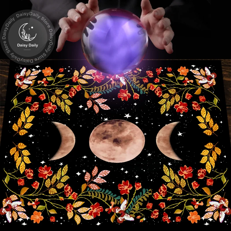 Triple Moon Flower Altar Cloth Tarots Tablecloth Divination Tablecloth Board Game Tarot Pad Astrology Oracles Board Game Mat