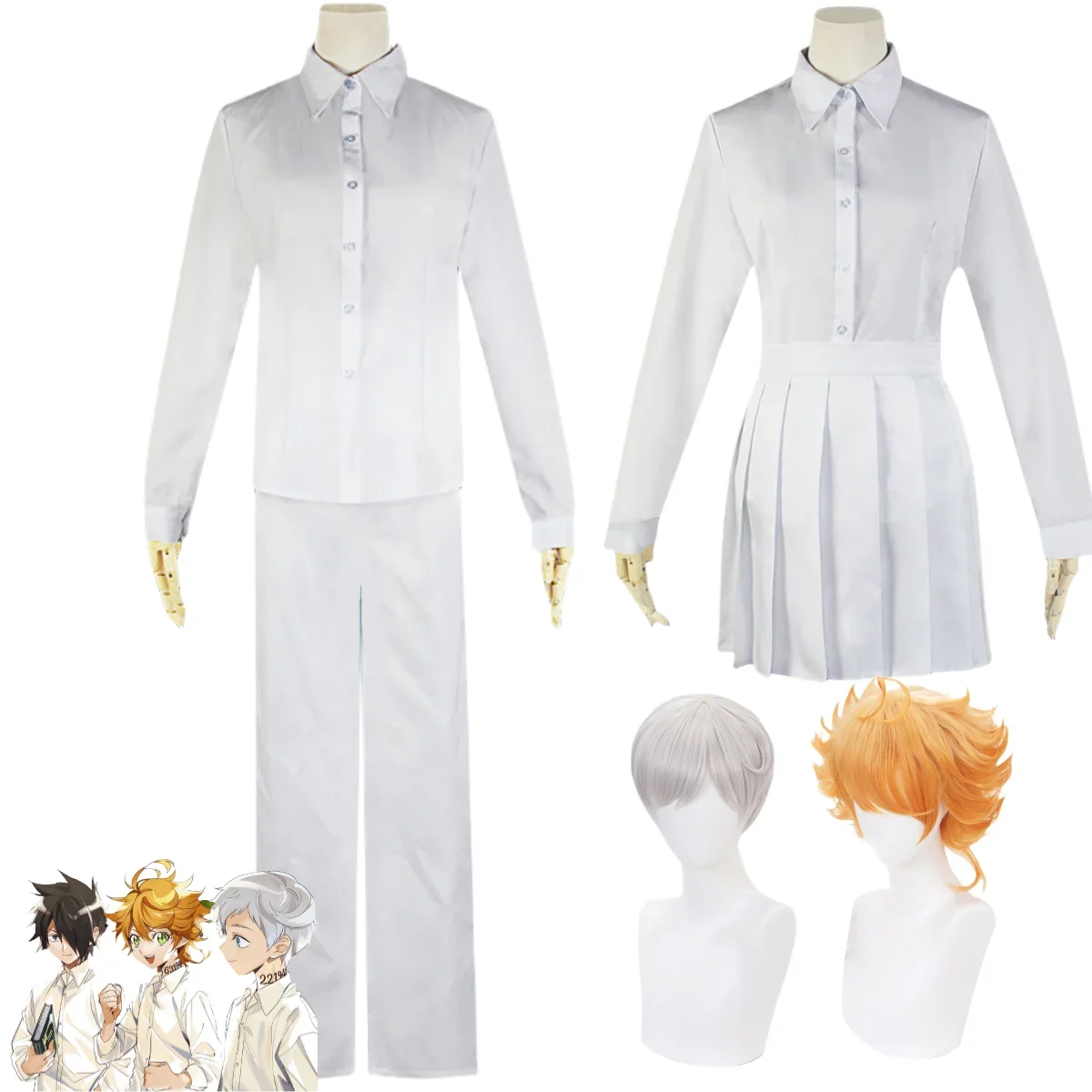 Anime The Promised Neverland Norman Emma Boss Cosplay Costume Grace Field Wig White Shirt JK Uniform Man Woman Halloween Suit