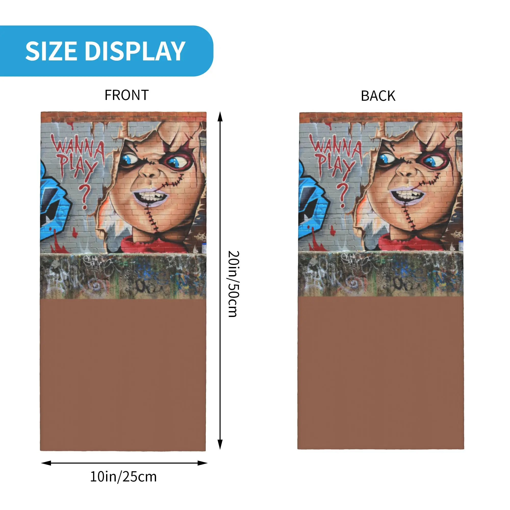 Custom Chucky Street Art Bandana Neck Gaiter for Ski Hunting Women Men Wrap Scarf Horror Movie Child's Play Headband Warmer