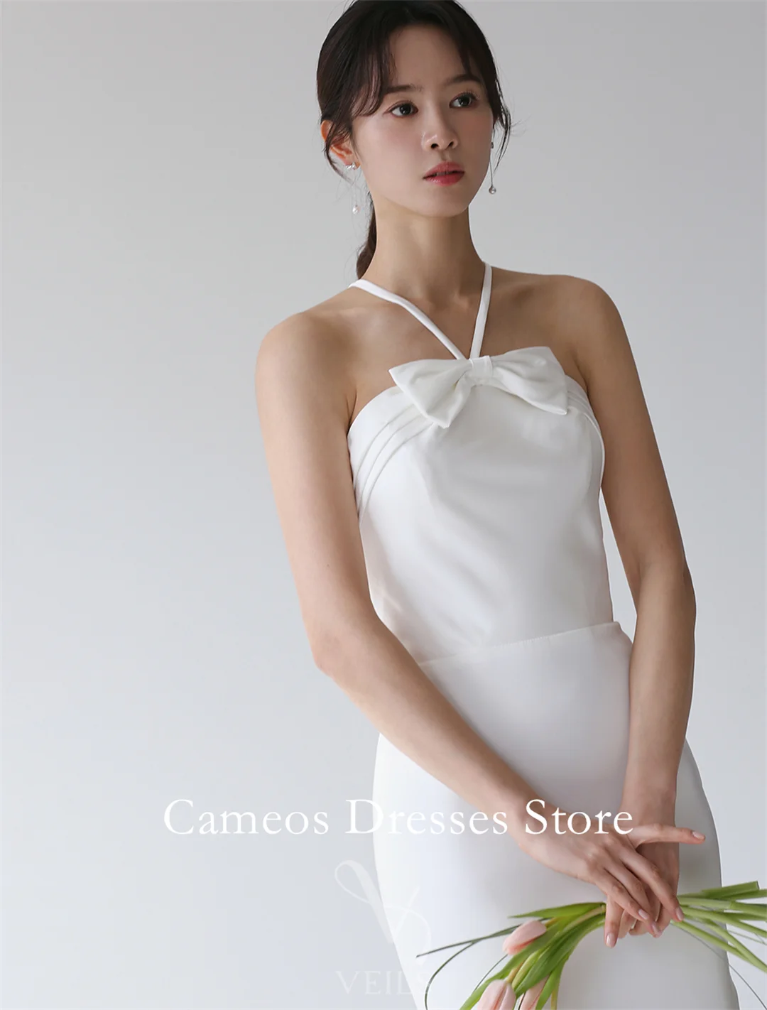 SONDR Maßgeschneiderte Neckholder Ärmellose Brautkleider Meerjungfrau Satin Criss-Cross Korea Bräute Kleider Frauen Brautkleider