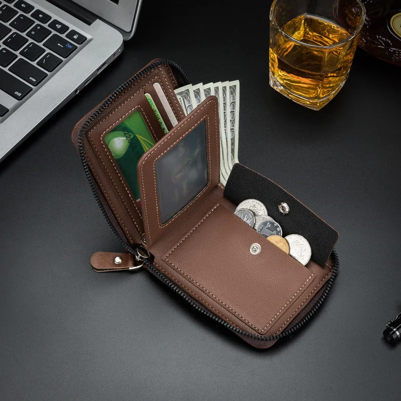 

Zipper Vintage Short Wallets for Men Coin Pocket Card Holder Case Wallet Luxury Brand Designer Purse Large Capacity Card Storage