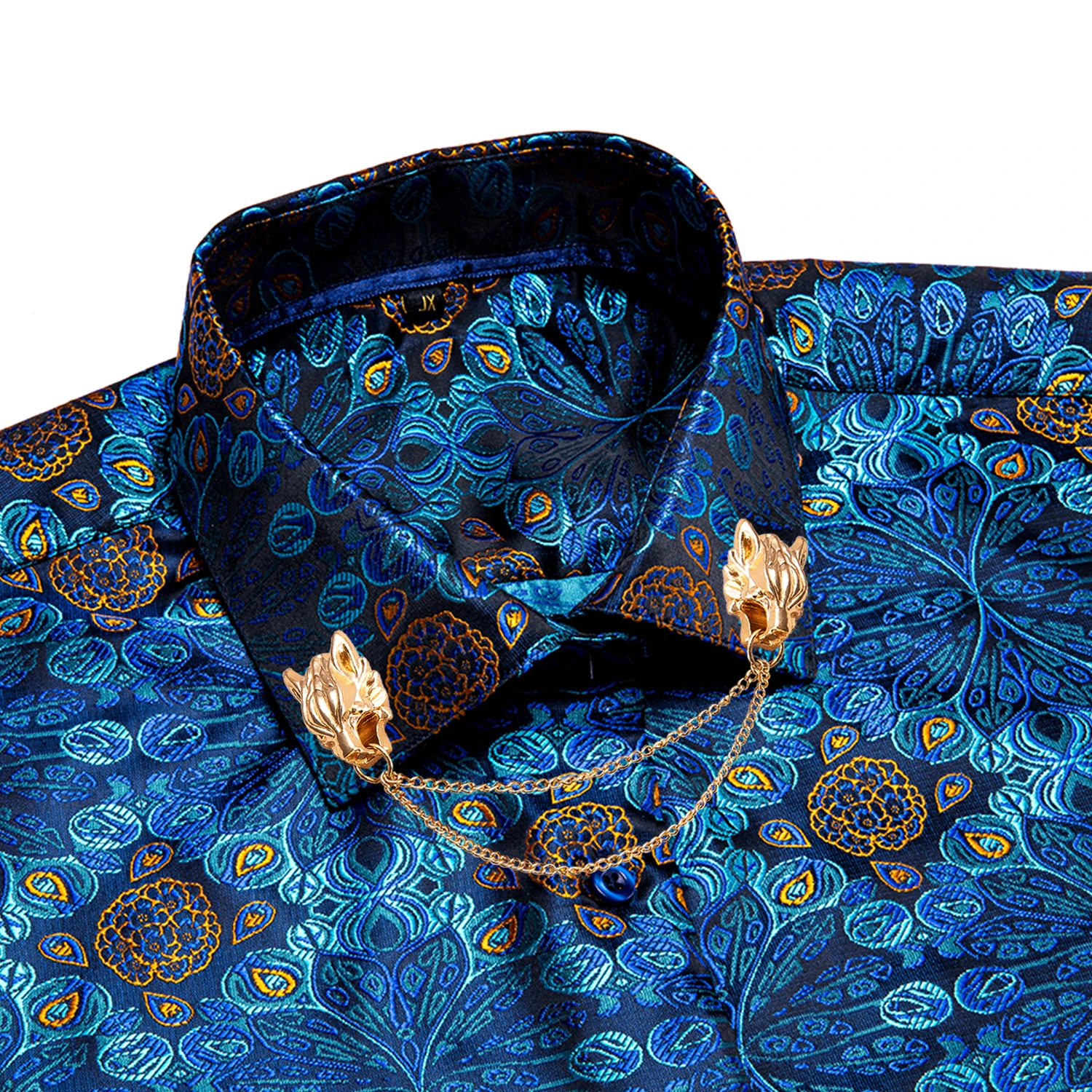 Hi-Tie Silk Men Shirt Exquisite Teal Blue Long Sleeve Slim Fit Paisley Jacquard Spring Autumn Shirt For Men Business Party Gift