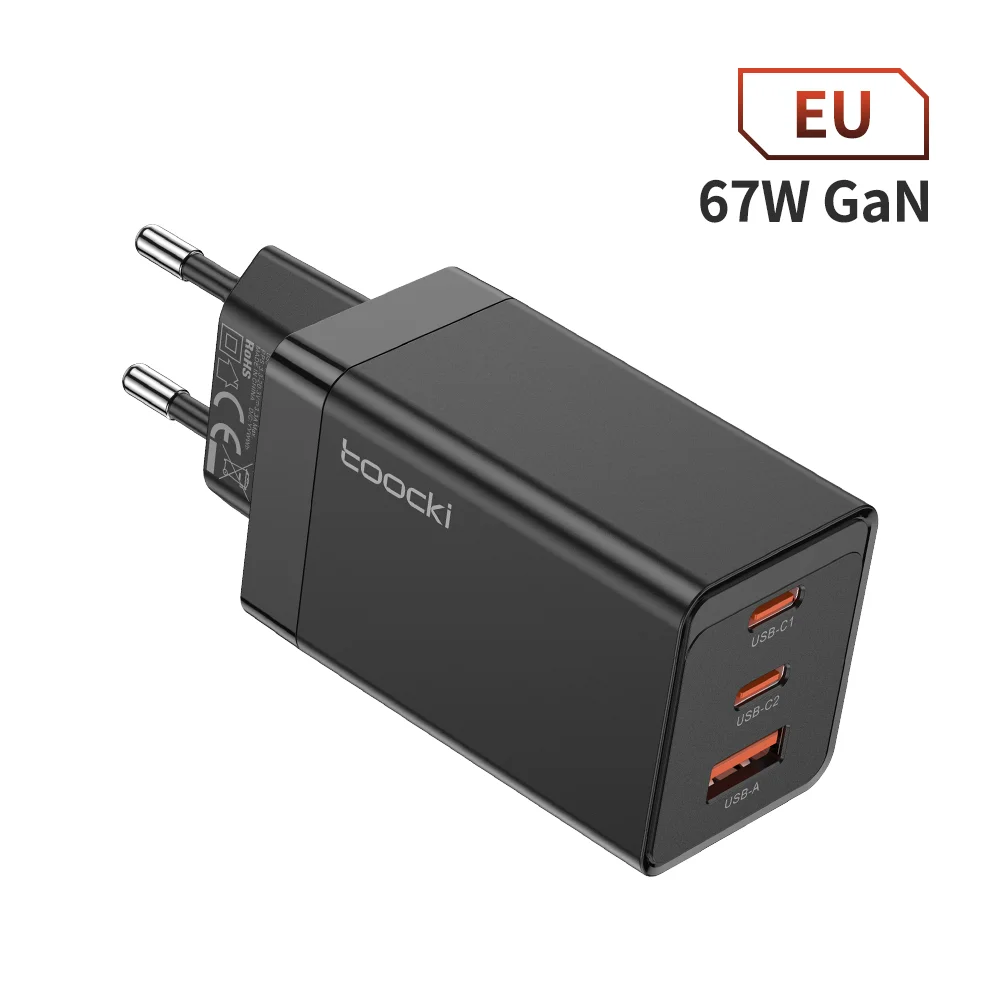 Toocki 67W GaN USB-C oplader snelladen QC4.0 PD 3.0 type-C oplader voor iPhone 14 13 12 Pro iPad Xiaomi Samsung Huawei tablets