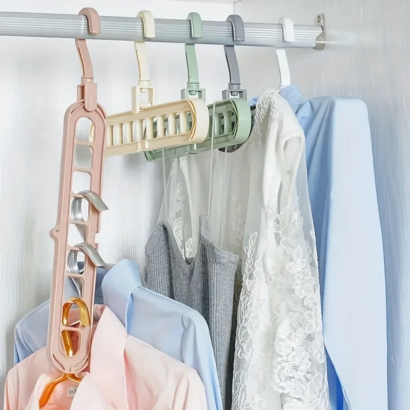 10 piece set of heavy-duty foldable plastic hangers with 9 holes - anti slip, space saving shirt, pants and other wardrobe organ