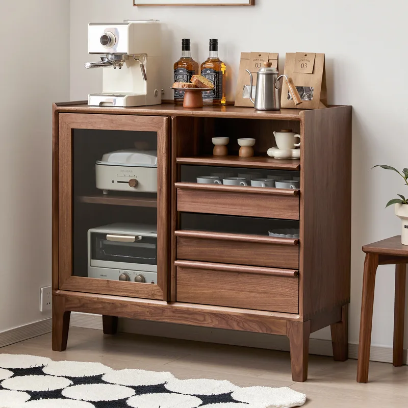 북미 검은 호두 사이드 캐비닛 단단한 다기능 북유럽 거실 보관 캐비닛