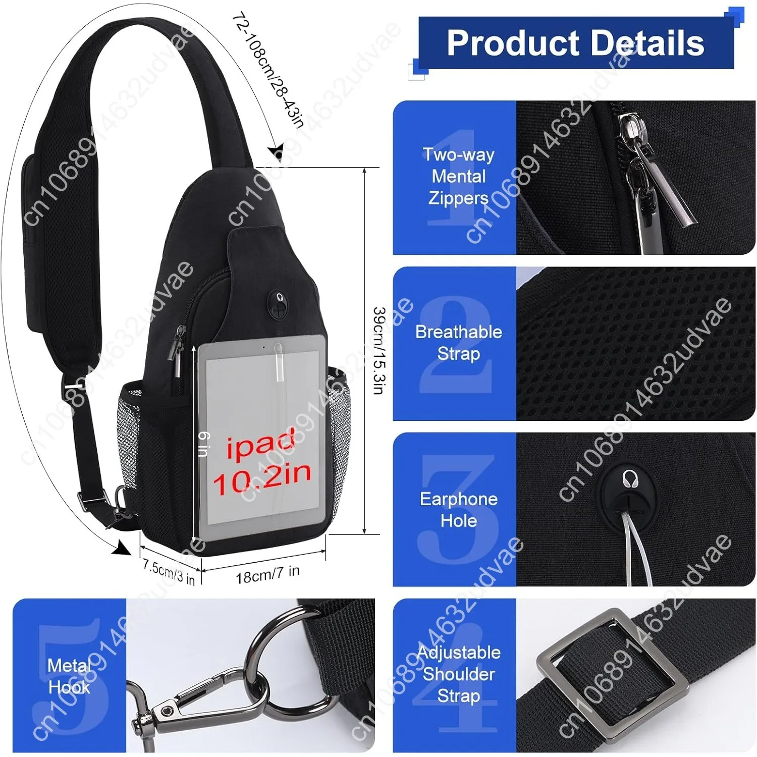 VADOO Sling Backpack with RFID Blocking and Phone Holder on Strap for Men Women Crossbody Chest Bag for Travel Hiking