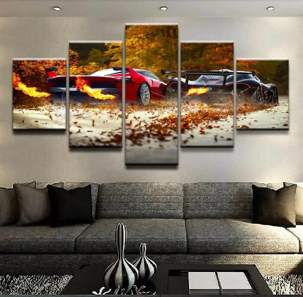 No Framed 5 Piece Canvas Art Hall Modern Wall Supercars Carbon Fiber Luxury Autocar Production Wholesale Canvas Print Poster