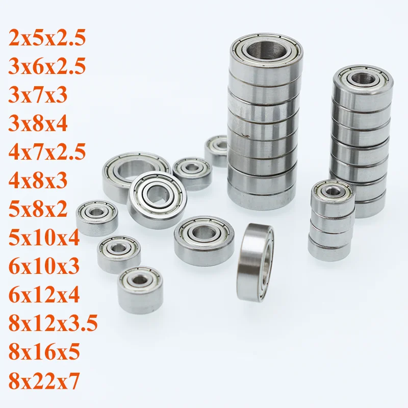 10pcs Miniature Ball Bearing 3x7x3 4x7x2.5 8x12x3.5 8x22x7 for 3D Printer Bracket Scooter Bike RC Car Toy 608zz Small Bearings