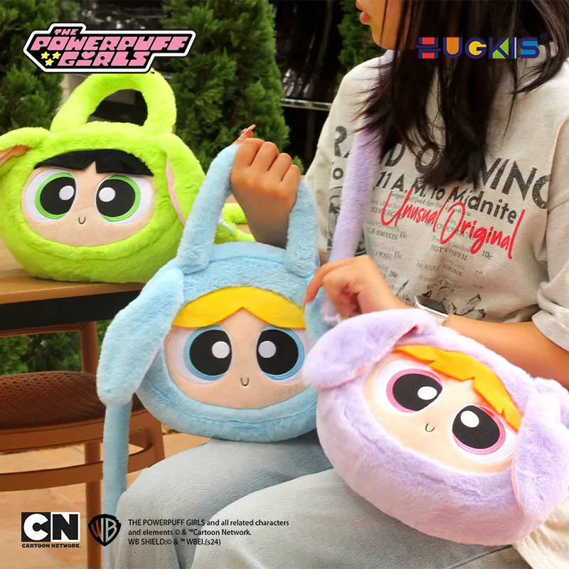 hugkis-パワーパフガールズ-かわいいぬいぐるみクロスボディショルダーハンドバッグ-大容量漫画財布-十代の女の子向け-日常旅行-カジュアル使用