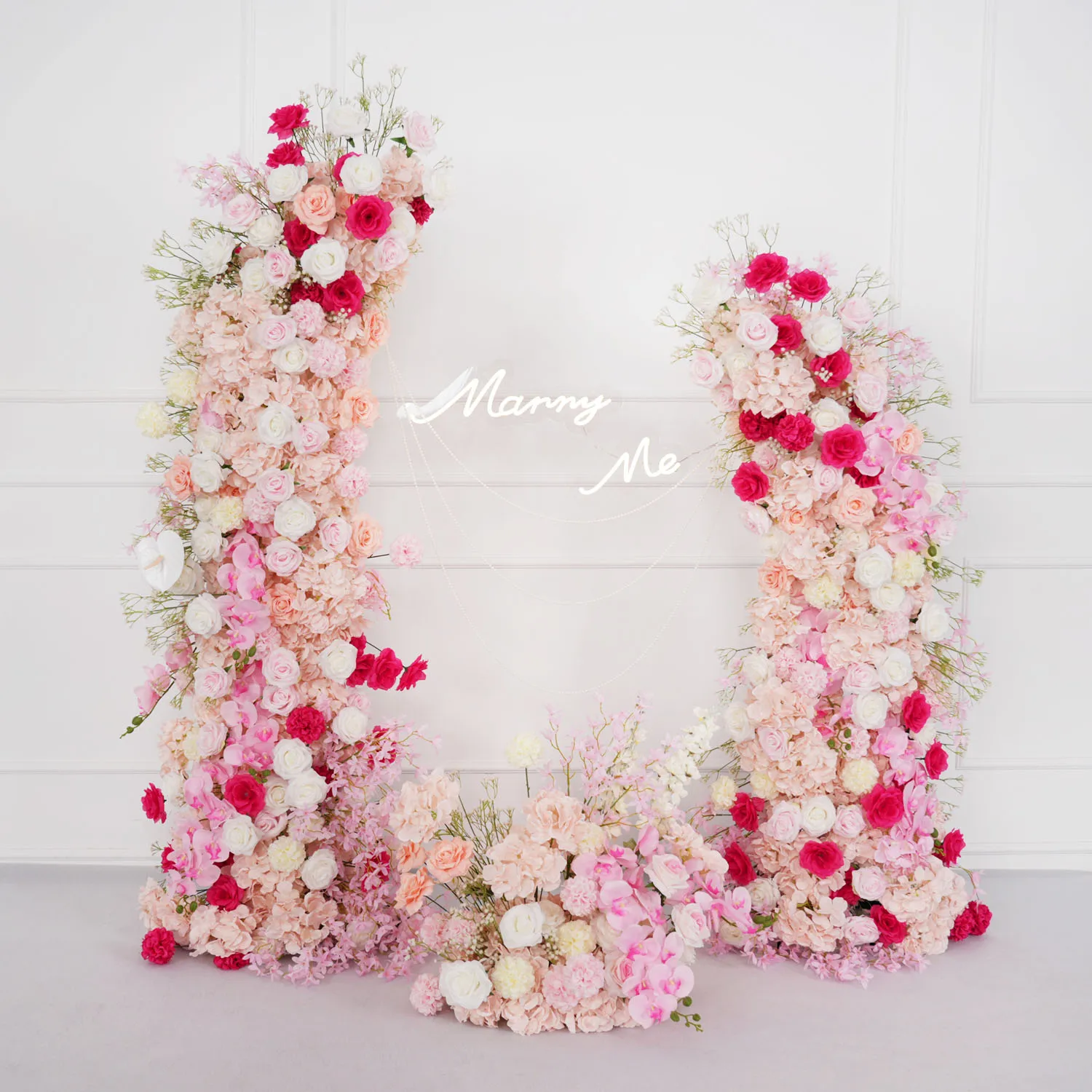 

Uflower Luxury Pink Rose Artificial Flower Row Wedding Decoration Floral Row Backdrop Horn Arch Frame Event Stage