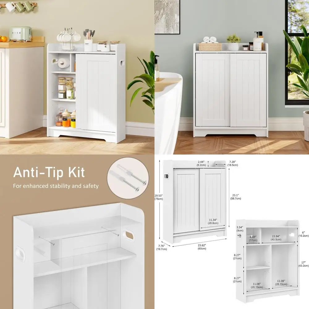 

Space-Saving Bathroom Storage Cabinet with Sliding Door, White, Perfect for Toilet Paper and Essentials