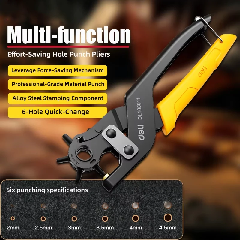 Deli Hole Punch Plier New Design Eyelet Puncher DIY Tool Watchband Strap Household Punching Leathercraft Leather Belt