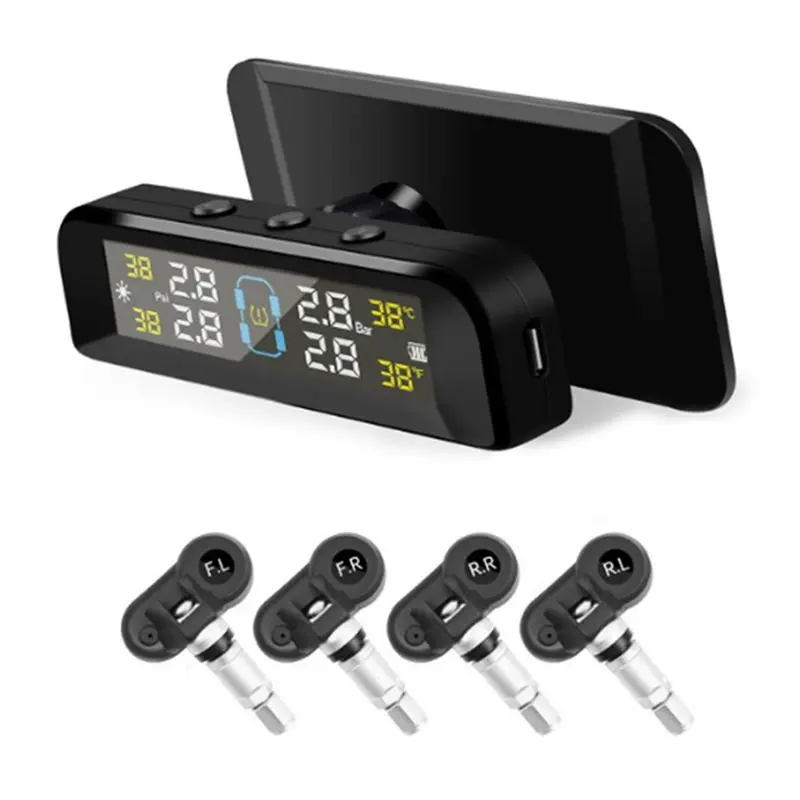 Wireless Solar Powered TPMS Monitor System With Built-In Tire Pressure Sensor Car TPMS Tire Pressure Alarm-X67A