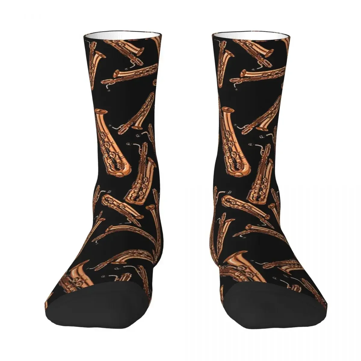 Baritone Saxophone Pattern Black Socks Harajuku Sweat Absorbing Stockings All Season Long Socks Accessories for Unisex Gifts