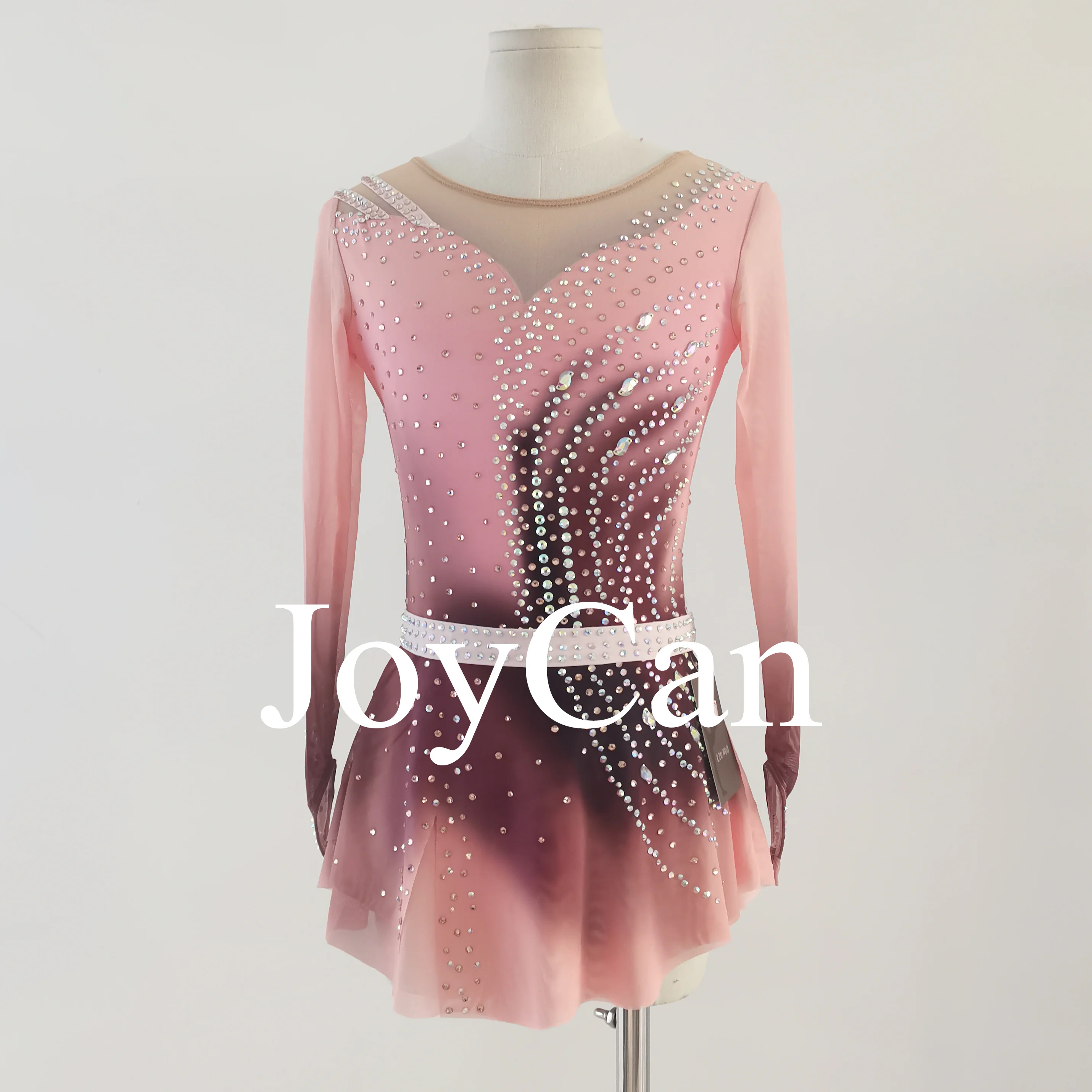 

JoyCan платье для фигурного катания на льду для девочек, сетчатая одежда из спандекса с длинными рукавами для бальных танцев, костюм для латинских танцев BD982