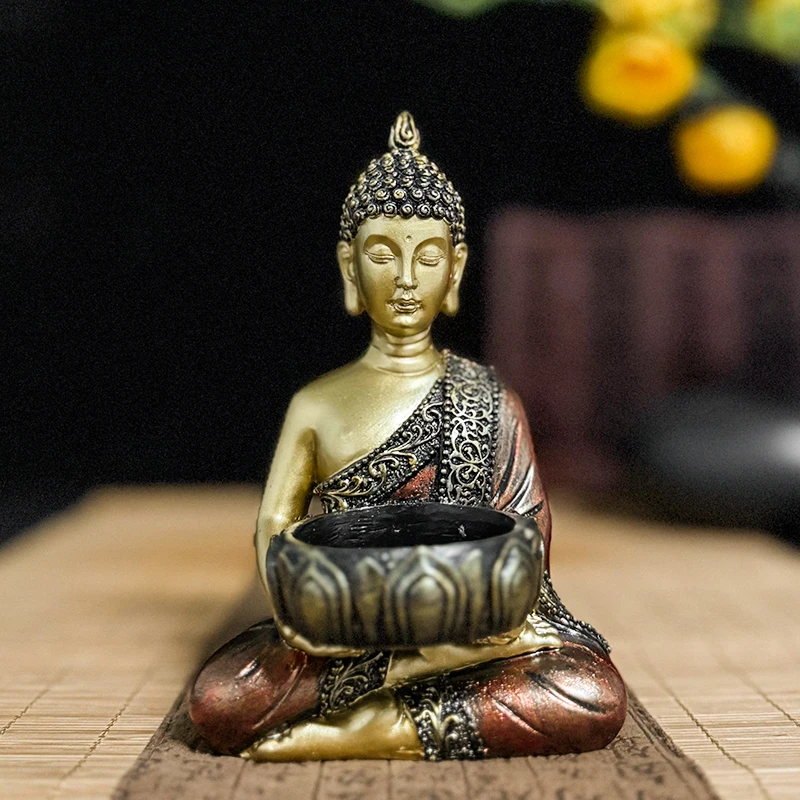 Statue de bouddha en résine, chandelier, Sculpture, bougeoir bouddhiste créatif, décoration de maison pour chambre à coucher, salon et bureau d'étude