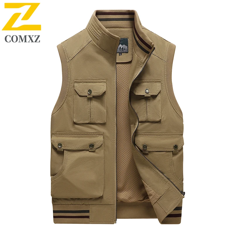 

Stand Up Collar Men's Vest Pure Cotton Fashion Classic Wear-resistant Breathable Multi Pocket Gilet Outdoor Camping Hiking Vest