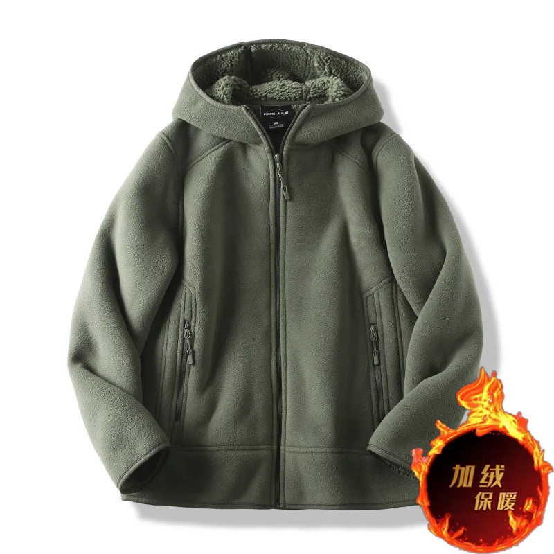 Men's autumn and winter new jacket with thick velvet and fleece cardigan casual and versatile loose and iron free warm jacket