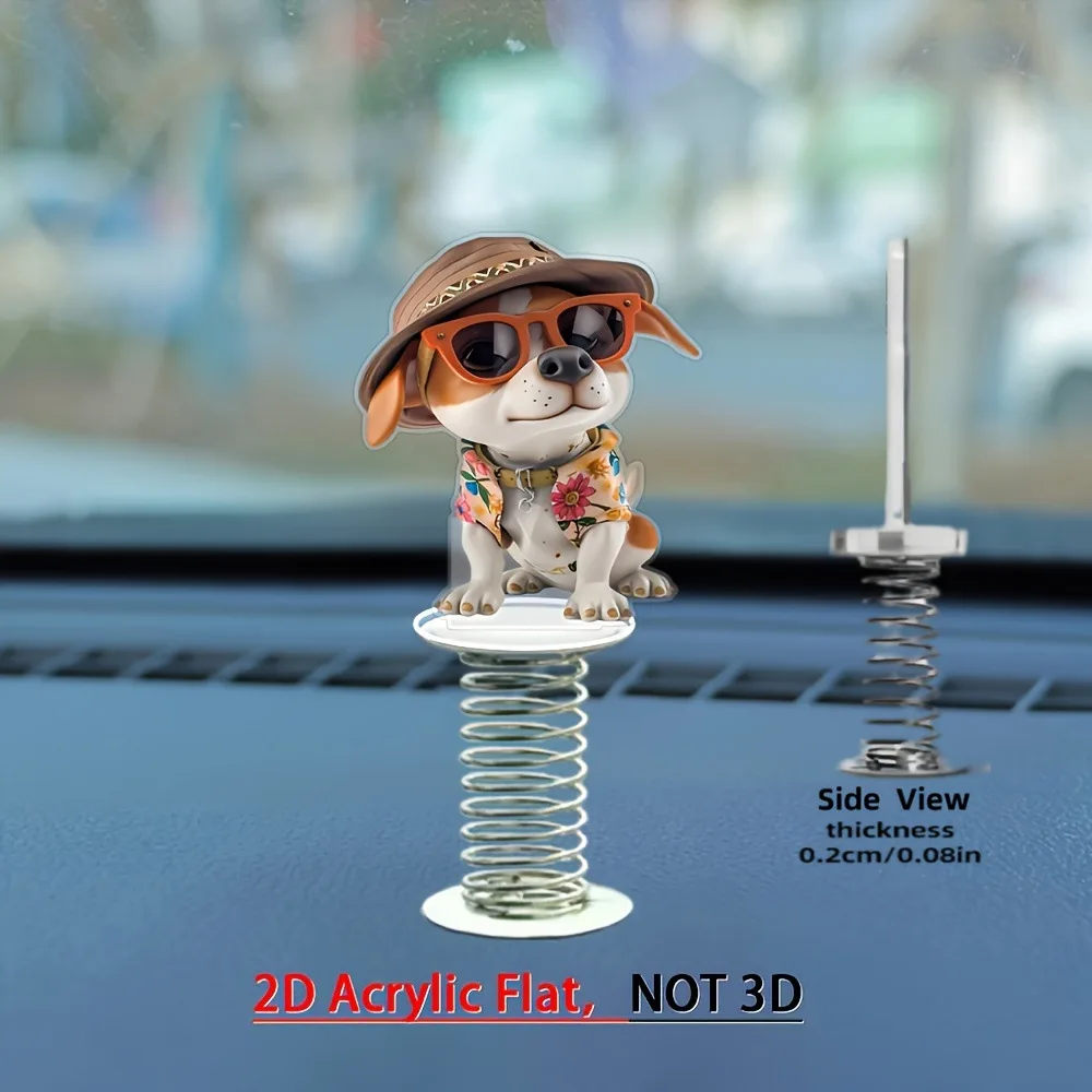 2D Acrylic Vacation Sunglasses Flower Shirt Puppy Acrylic Car Spring Pendant, Desktop Healing Small Ornament