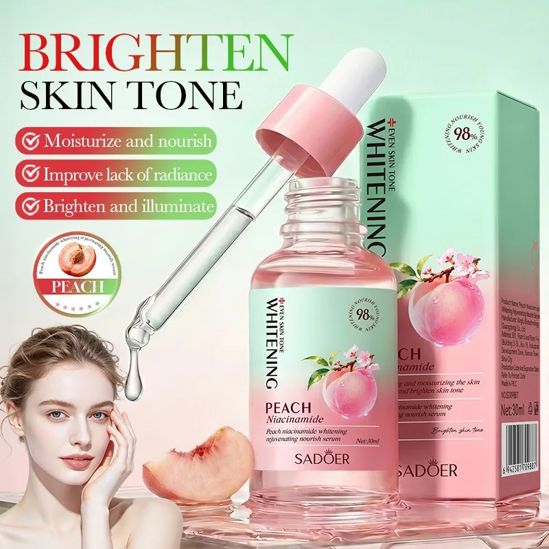 SADOER Peach Niacinamide Face Serum Whitening Illuminate Skin Anti-aging Moisturizing Nourishing Rejuvenate Facial Essence