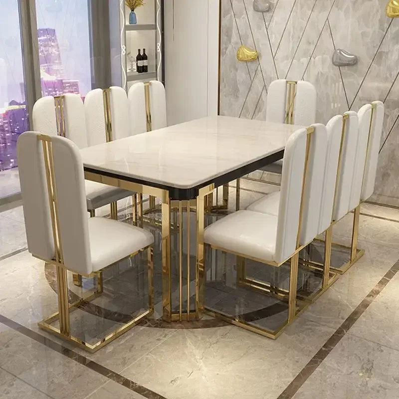 Juego de comedor de lujo, 6 sillas con mesa moderna para apartamento grande, muebles para el hogar, accesorios exóticos, restaurante de alta gama