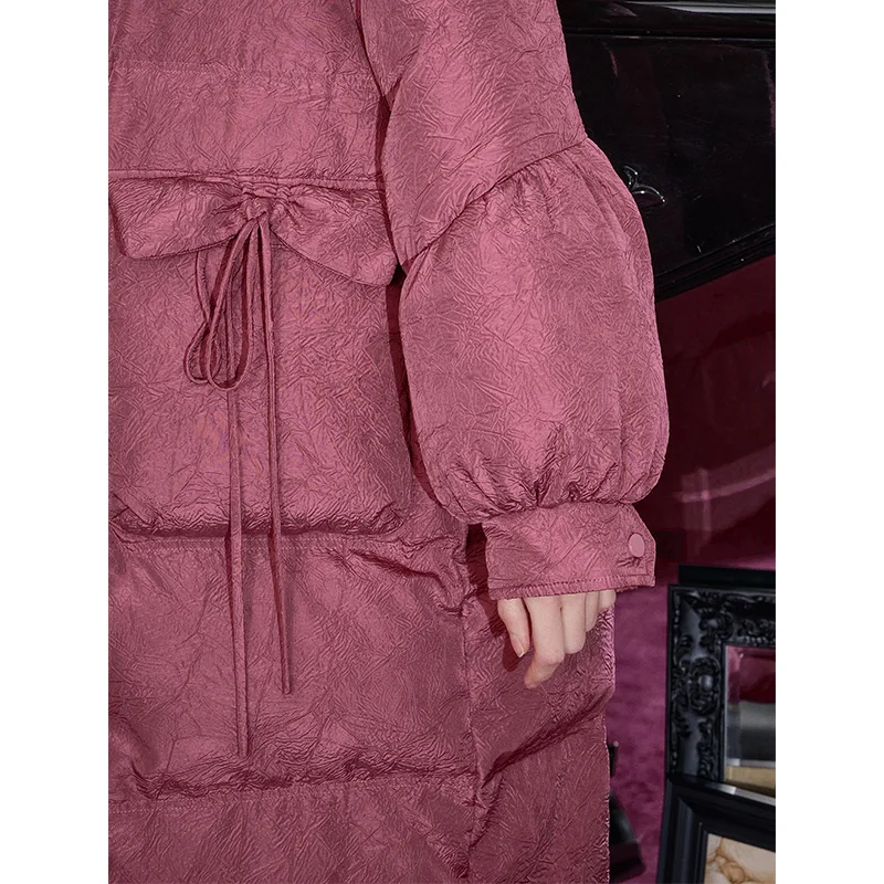 ELFSACK 2024 وصل حديثًا سترة شتوية عصرية فضفاضة بألوان متباينة متوسطة الطول مع قلنسوة دافئة للنساء