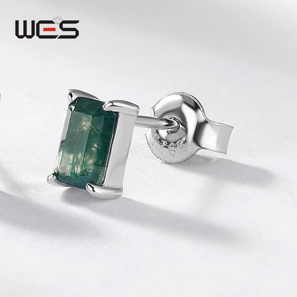 WES 925 فضة فريد هندسية موس العقيق وأقراط للمرأة 4*6 مللي متر مجوهرات فاخرة هدايا الزفاف الخطوبة #3