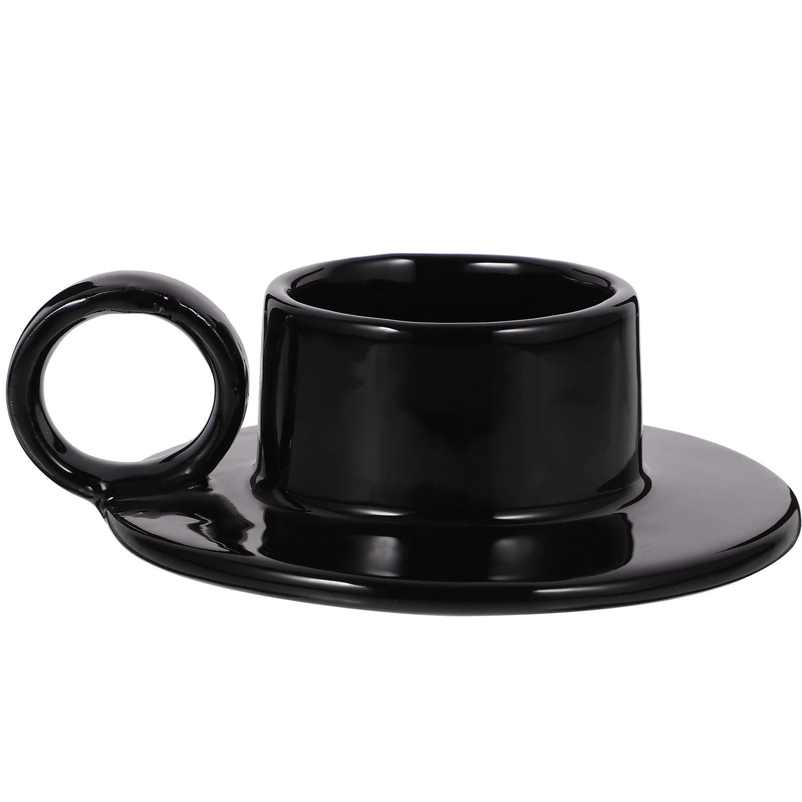 

Ceramic Tealight Holder One-Piece Cup Saucer with Handle Modern Decorative Candlestick for Home Decor Tabletop Party