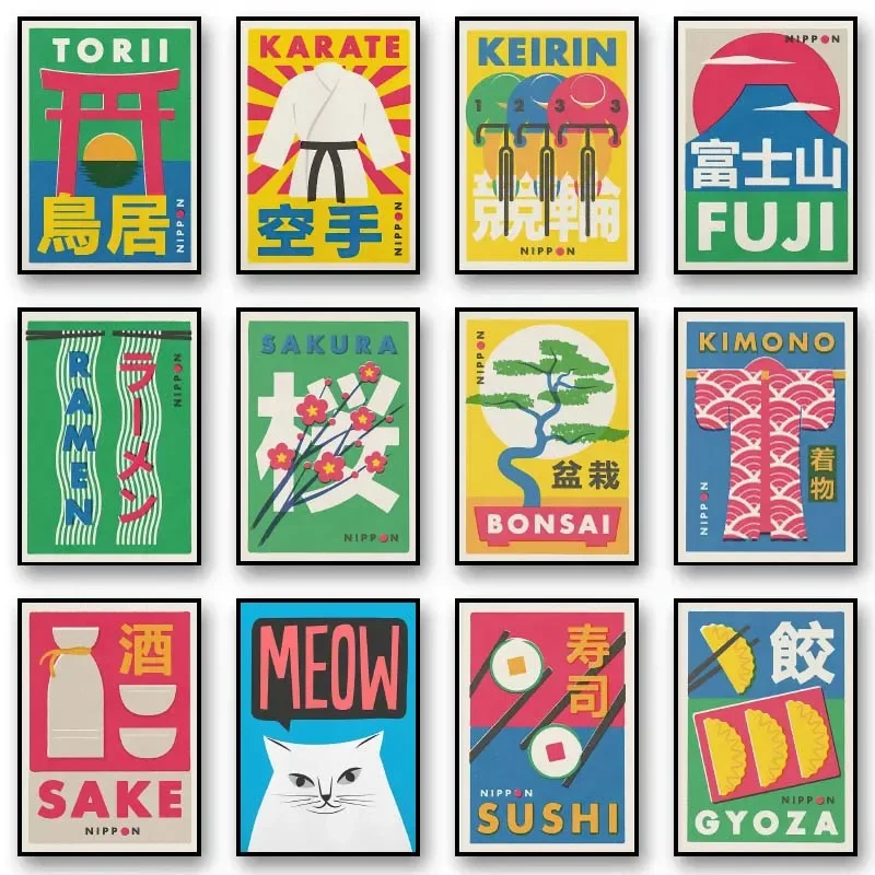 Japanese Art Ramen Sake Sumo Bonsai Matchbox Label Poster Canvas Painting Abstract Wall Picture Living Room Home Decoration