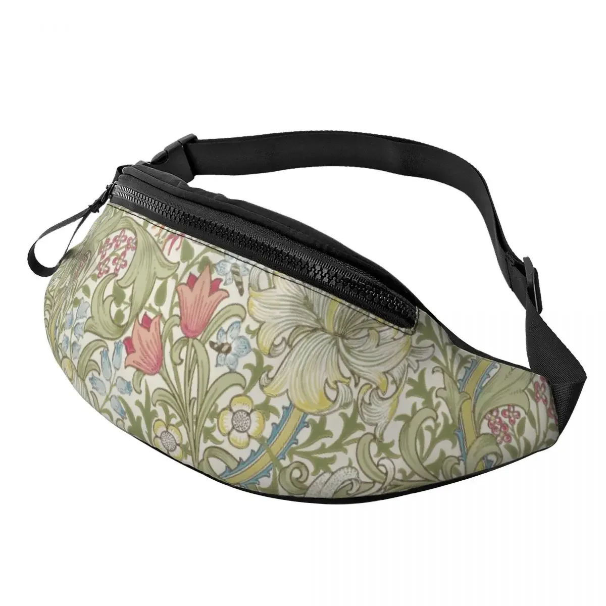 

Custom William Morris Art Fanny Pack for Men Women Floral Textile Pattern Crossbody Waist Bag Travel Hiking Phone Money Pouch