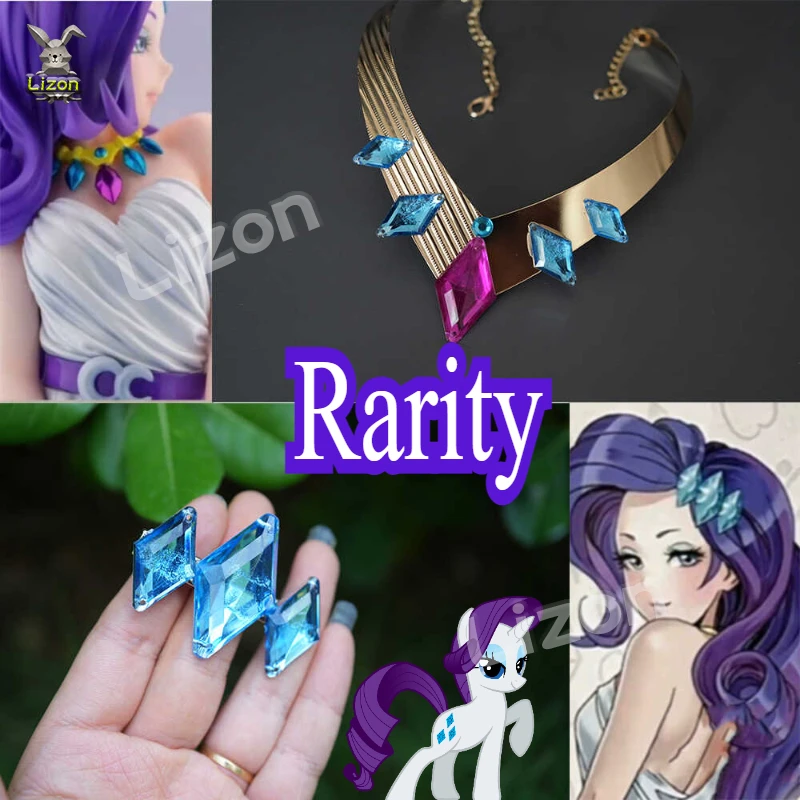 My Little Pony Cosplay Hairpin Anime Cartoon Rarity Kawaii Human Cosplay Hairpin  Necklace  Jewelry Barrette Hair Clip Gift