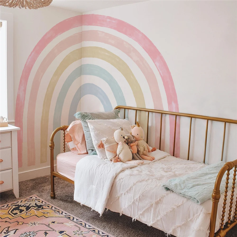 Slight Color Rainbow Adhesive Wallpaper Large Size Fabric Wall Stickers Peel And Stick Baby Bed Background Ornaments Home Decor