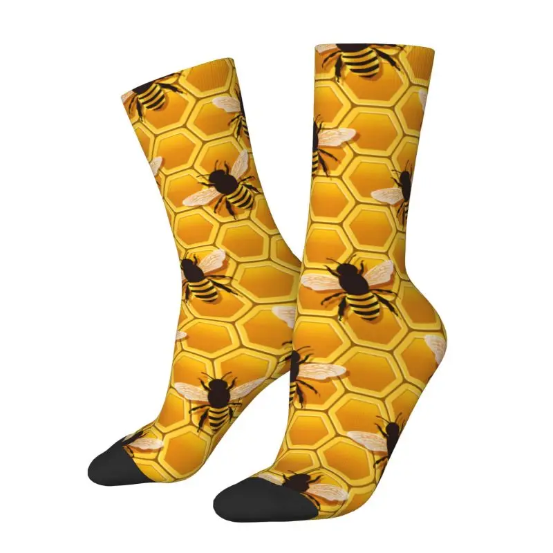 Custom Novelty Mens Honeycomb Bees Pattern Dress Socks Unisex Warm Comfortable 3D Printing Crew Socks