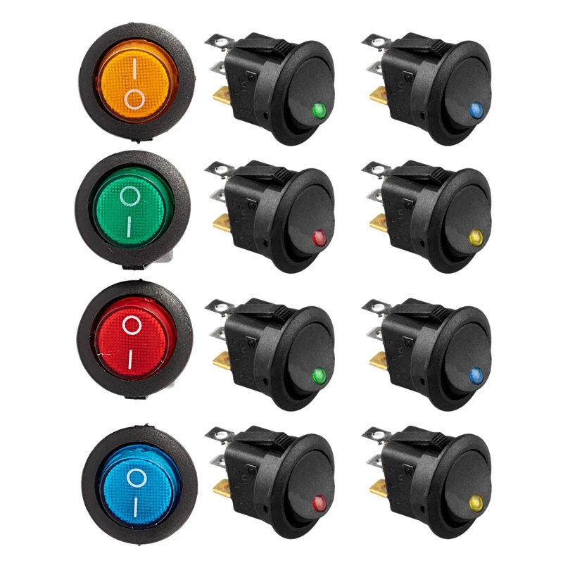 12 Pcs LED Dot Light 12V Car Auto Boat Round Rocker ON/OFF Toggle SPST Switch, 8 Pcs 20A & 4 Pcs 16A