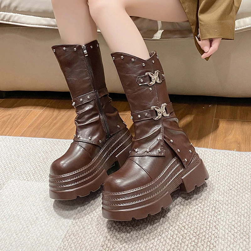 

2025 New Fashion Girl Boots Retro luxury Rivets bow Design female Long boots Winter artificial fur warm platform Christmas shoe