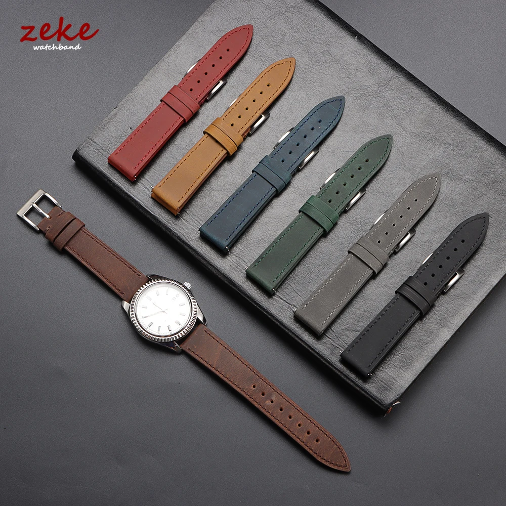 Quick Release Vintage Leather Watch Band Stitching Cowhide Strap for Omega 18/19/20/21/22/24mm Brown Wrist Bracelet for Seiko image 4